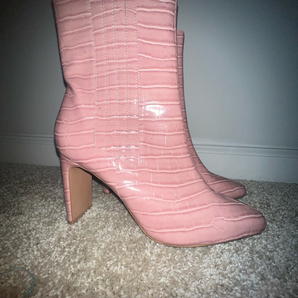 ASOS pink printed short boot / Slip on friendly